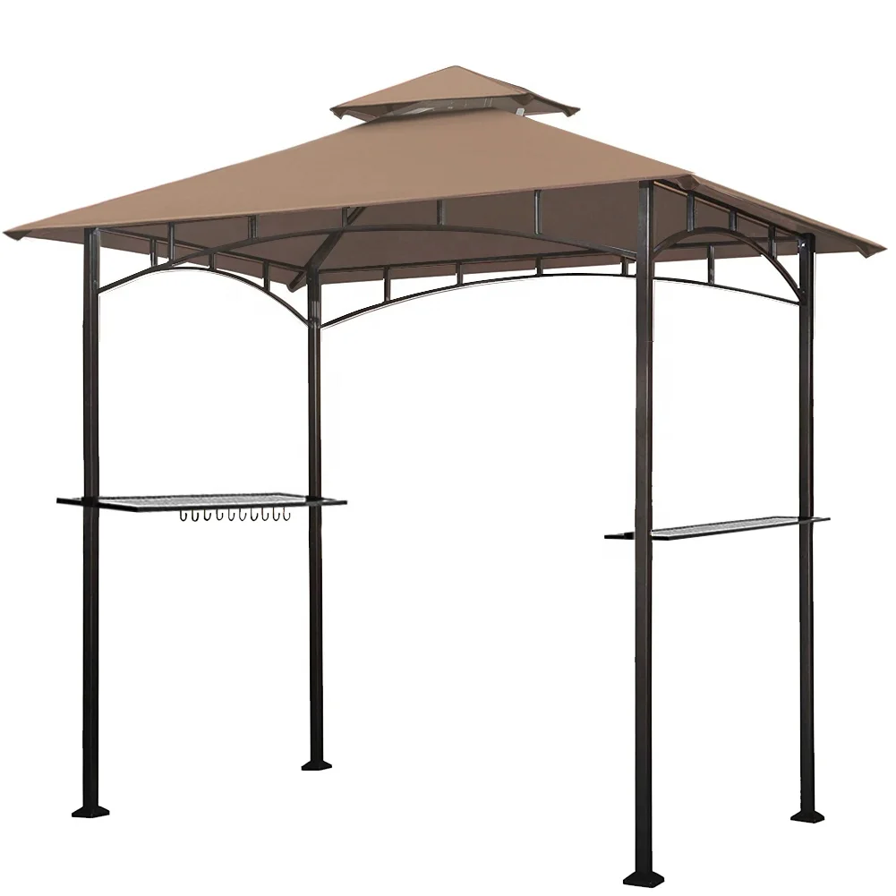 Eurmax 5x8 BBQ  Grill Gazebo Shelter  Awning for Patio and Outdoor Backyard Double Tier Soft Top Canopy Party with Led Lights