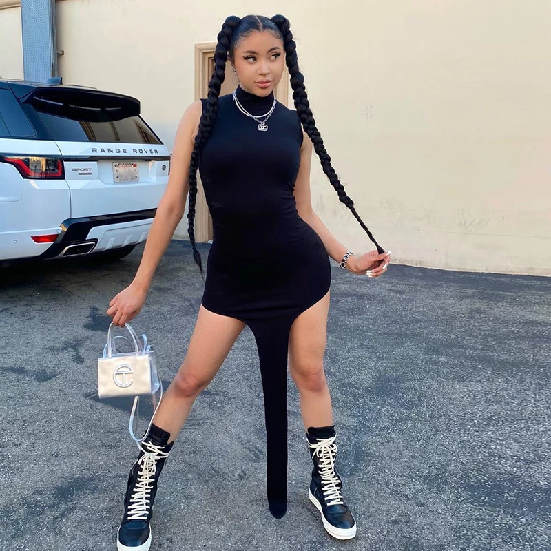 

Bomblook Q21DS424 Fashion Female Dress Sleeveless O-neck Solid Color Casual Streetwear Clubwear