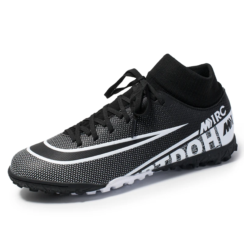 

High-top football shoes for men and women flying woven sleeve large size cross-border long nail bottom broken nail flat training
