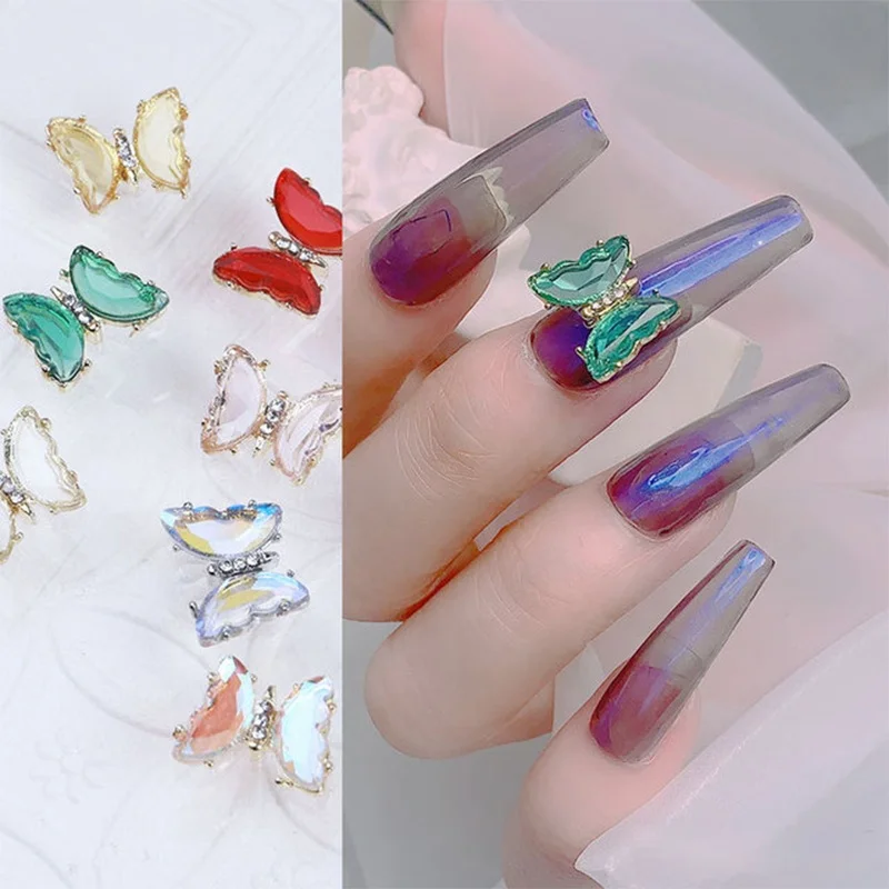 

ins Butterfly Jewelry Accessories Ice Transparent Aurora Metal Nails Three-Dimensional Butterfly Nail Art Crystal, Picture
