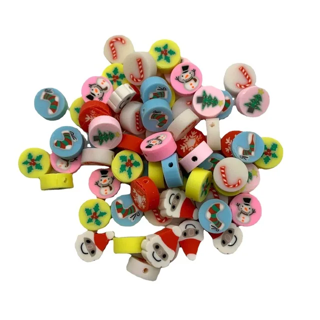 

100pcs/pack Christmas series theme oblate soft pottery DIY jewelry accessories clay beads porcelain beads, Colour