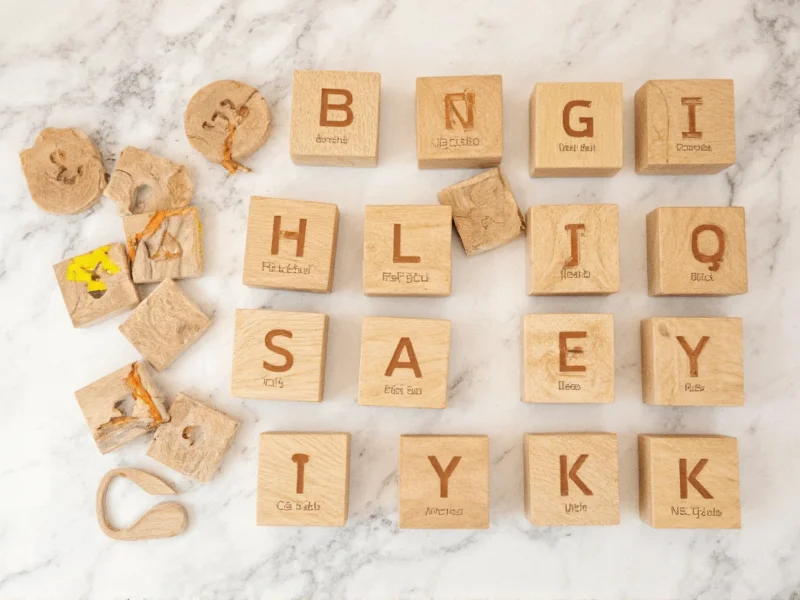 Wooden blocks arranged by type for craft projects