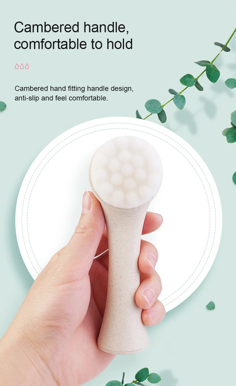 Eco Friendly Biodegradable Korean Facial Cleansing Brush With Silicone