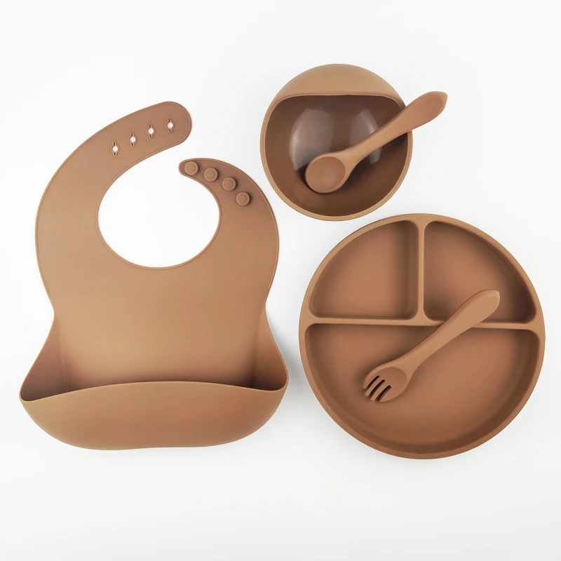 

New Arrival Eco-friendly Non-toxic Strong Suction Bowl Spoon Set Feeding Bib Baby Silicone Bowl And Plate