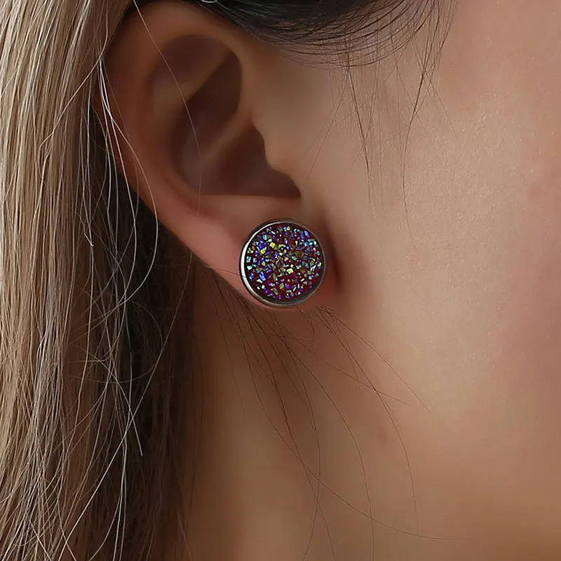 

12MM size round druzy stainless steel rhinestone stud earrings bulk simple mini earring stud party, Picture shows