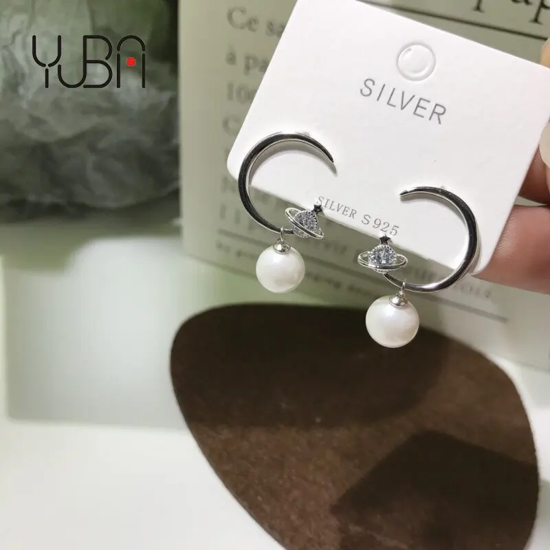 

Fashion Trendy Wholesale 925 Sterling Silver Star Moon Pearl Earrings Women's jewelry