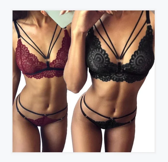 

AYP0652 2021 High Quality Women's Bow Halter Bra Brief Sets Tie Front Lace Sexy Lingerie