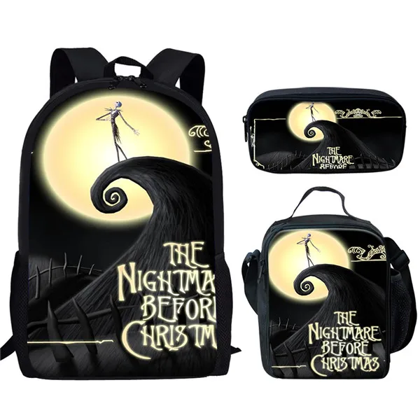 

2020 3Set School Bags for Boys Nightmare Before Christmas Print Primary Student Skull Gothic Backpack, Customized