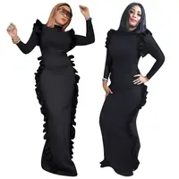 

90926-MX8 latets design sexy ruffles style black maxi dresses women