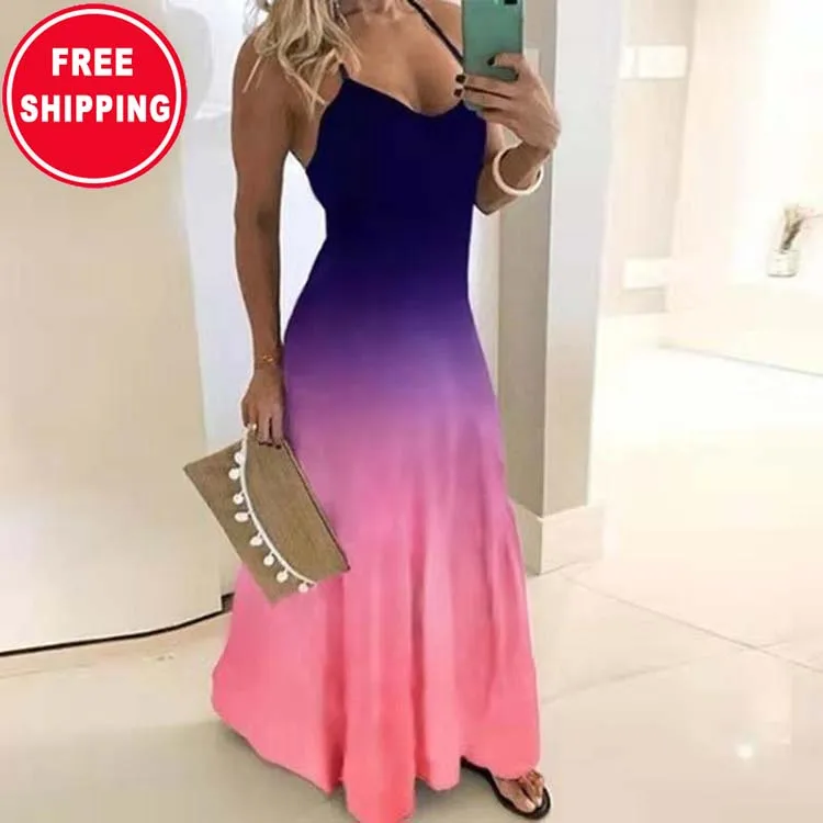 

Gradient Colors Tie-Dye 3XL sleeveless maxi dress, Picture color