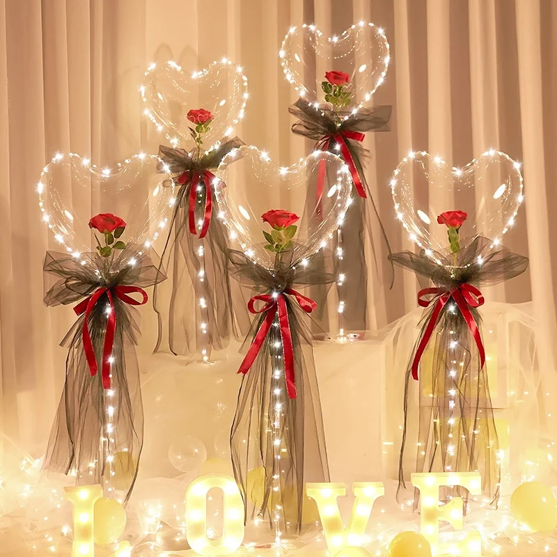 

New design 18 Inch LED CLEAR Heart Shape Bobo Balloon Popular led balloon with string lights