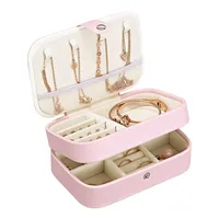 

Custom Bracelet Necklace Ring Earring PU Leather Jewelry Storage Box With Snap Closure Travel Jewellery Organizer