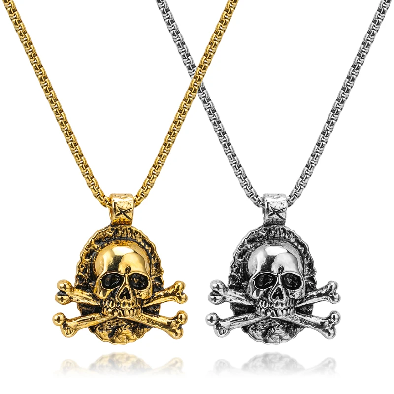 

Dongguan Jewelry Personality Skull Man Silver Pendant Necklace High Quality Bone Steel Jewelry Pendant Necklace