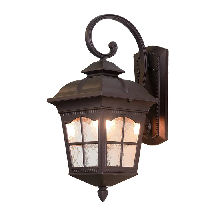 European antique brass waterproof aluminum glass outdoor garden LED light wall light  fixture