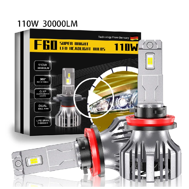 

F60 H8 H9 H11 LED fanless 6000K 110W 24000LM H1 H3 H7 9005 9006 Fog Light Car LED Headlights Bulb