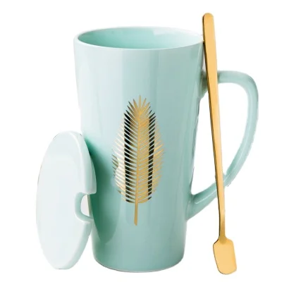 

Ceramic Cup Mug with Spoon Lid Wholesale Mugs Luxury Mug Set, Customized