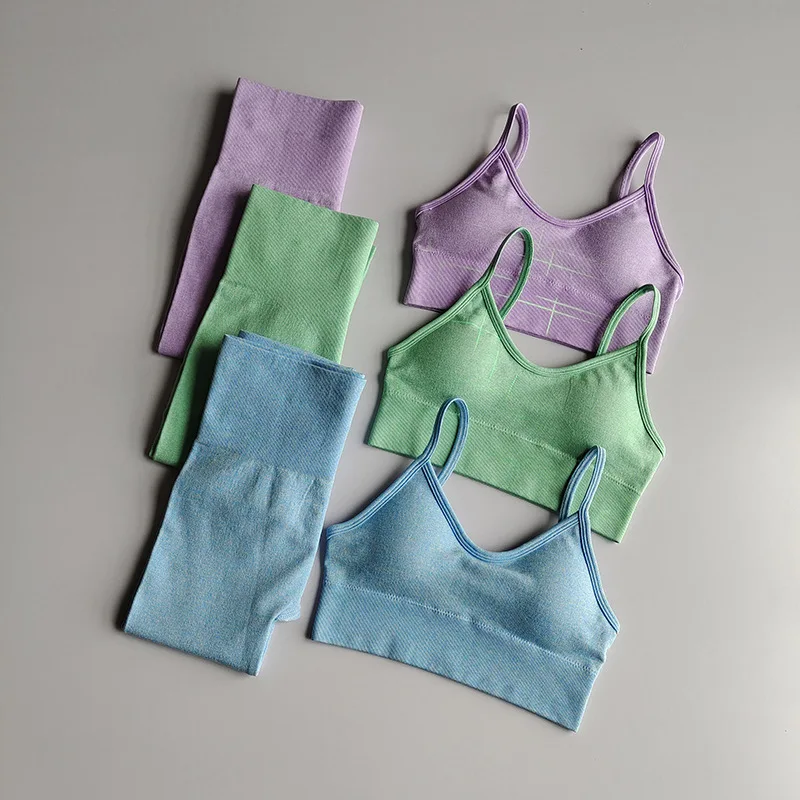 

New 2 Pieces Seamless Gym Outfit High Waist Yoga Seamless Leggings Set
