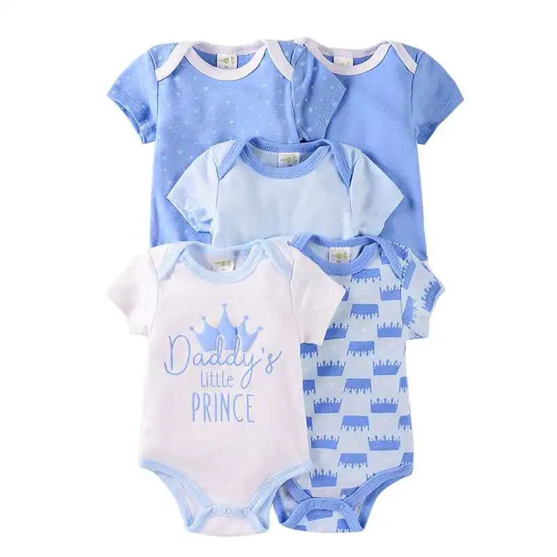 

Wholesale Newborn Baby Girls Boys Clothes 5 pcs Short Sleeve Cotton Bodysuit Baby Romper, Picture shows