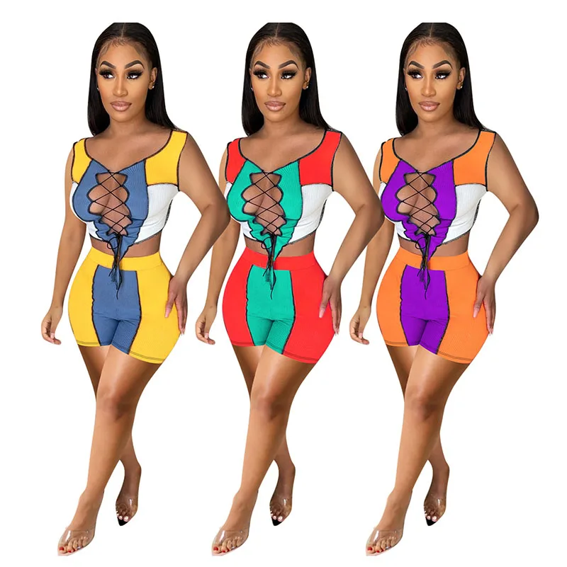 

Black European and American Amazon foreign trade women's lace and rib stitching sports and leisure suit