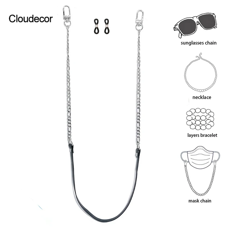 

Sunglasses Cord Men Masking Holder Chain Stainless Steel Glasses Chain Half Curb Chain Half Black Leather Cord For Glasses