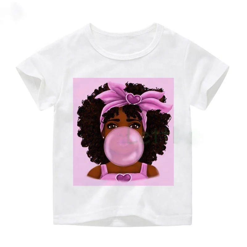 

Bubble Gum Melanin Black Girl Cool Funny Print White Hip Hop Harajuku Toddler Girls Korea Creative Kids T-shirt Fashion Cute Top, Picture shows