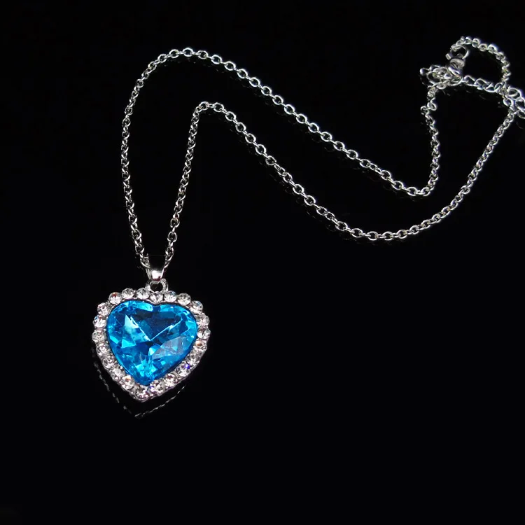 

Hongtong Collares De Corazon Wholesale Heart of Ocean Blue Heart Necklaces Silver Love Forever Pendant Titanic Necklace, Picture