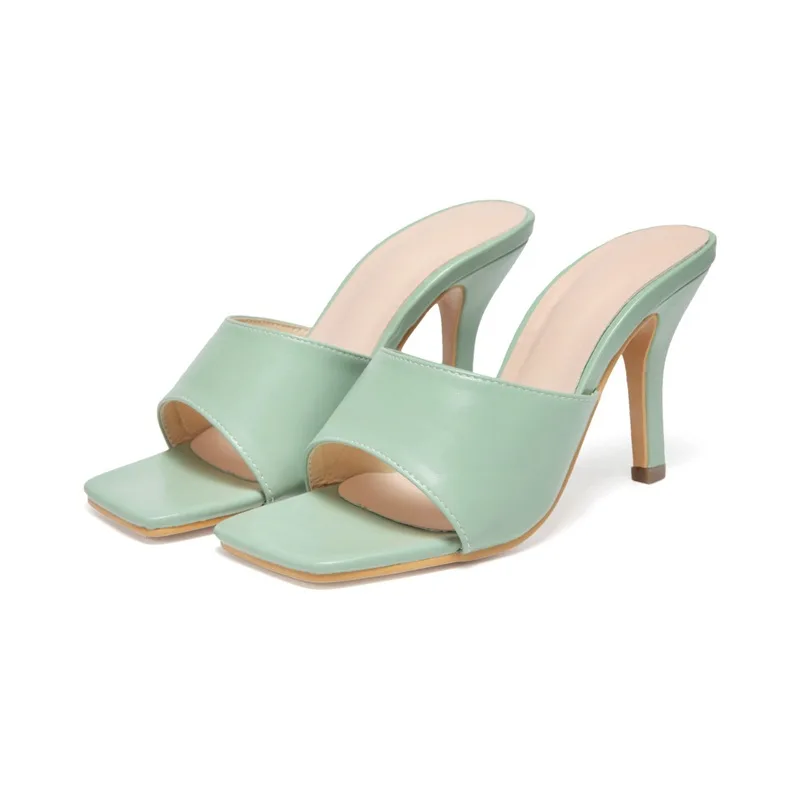 

Hot Selling Fashion Slippers For Women Plus Size Candy Color High Heels Open Toe Square Heels Women Slipper For Summer