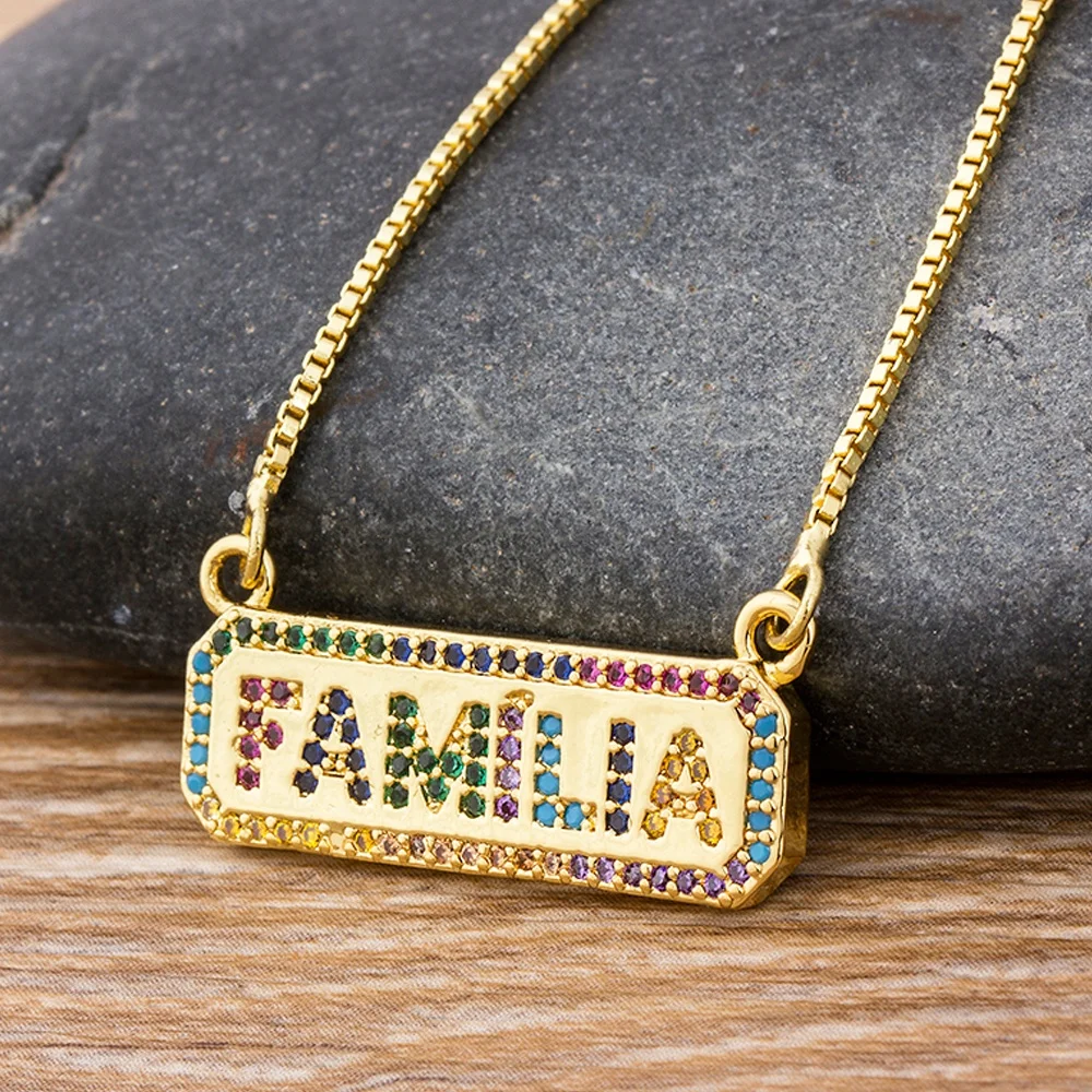 

Top Quality Copper CZ Personal Letter Family Pendant Necklace Gold Chain Charm Rhinestone Women Necklace Jewelry Gift Wholesale