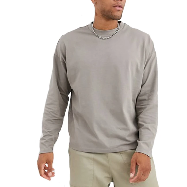 

Custom Men 100% Cotton 220gsm Round Neck Long Sleeve Oversized Heavyweight Tshirt