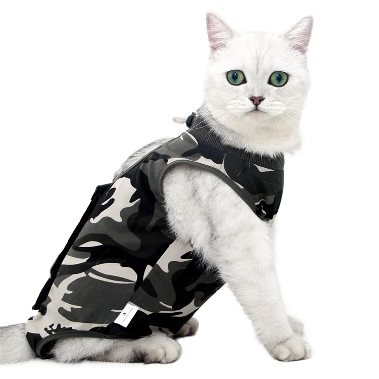 

OEM/ODM Roupas Pet Kitten Camouflage Anti-hair Loss Weaning Sleep Suit Cat Pajamas Sterilization Breasted Postoperative Clothes