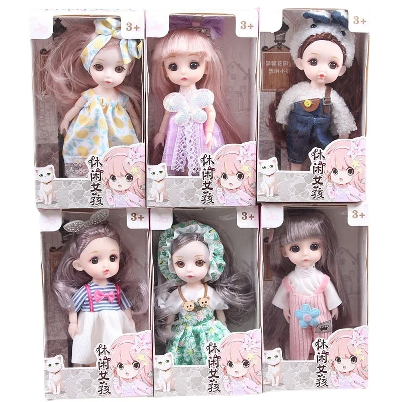

Mini Doll 17cm Movable Joint kids toys for girls 3D Big Eyes Beautiful DIY fairy doll With Clothes Dress Up doll set for girls