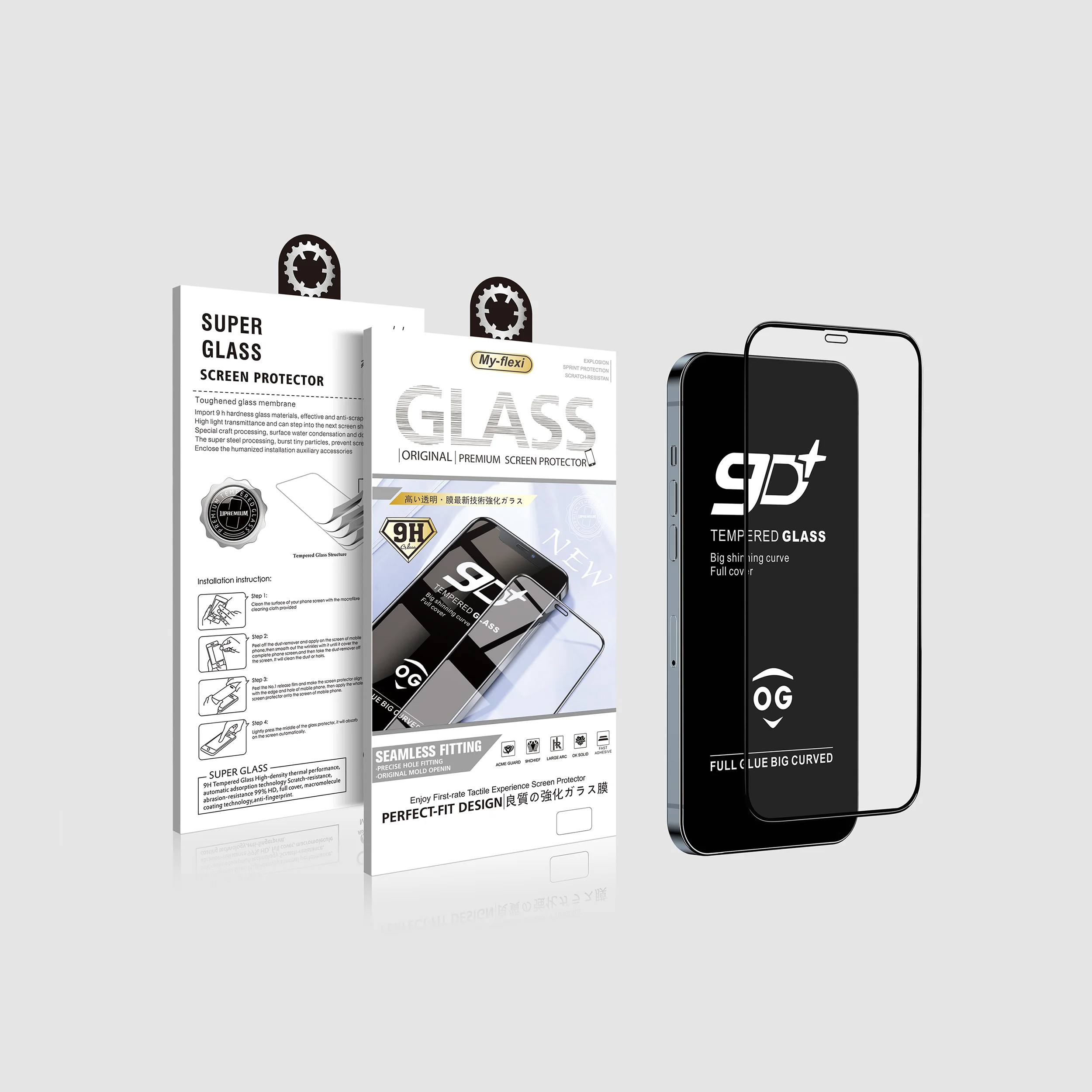 

9D Tempered Glass+Silicone+AB Glue Waterproof 3D Curved Screen Protector Film For Mobile Phone, Transparency 99% color