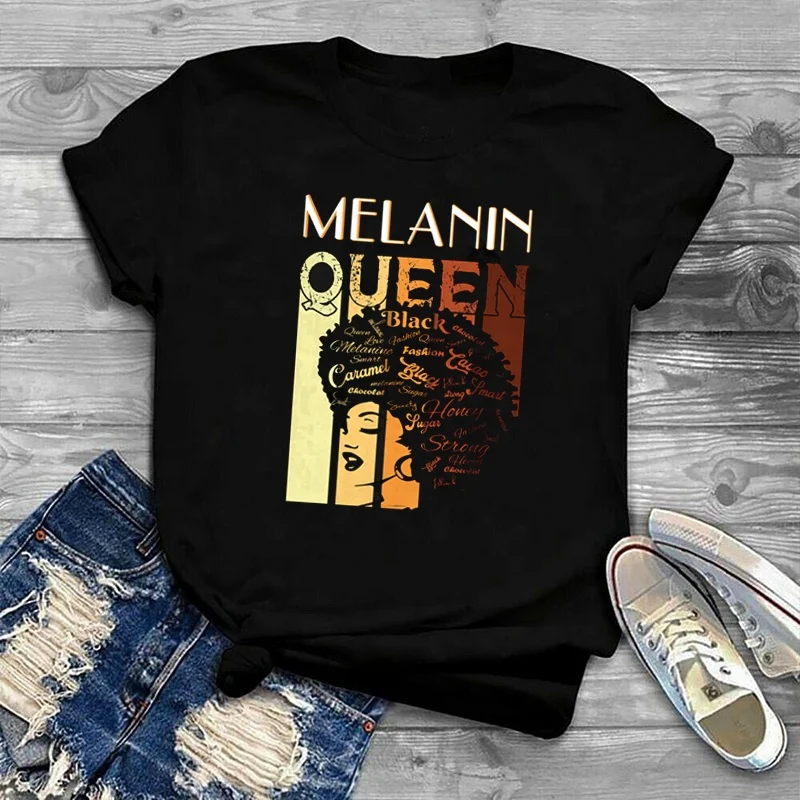 

Custom Tshirt Graphic Melanin Poppin Queen T Shirts Black Women Tshirt Plus Size, Picture