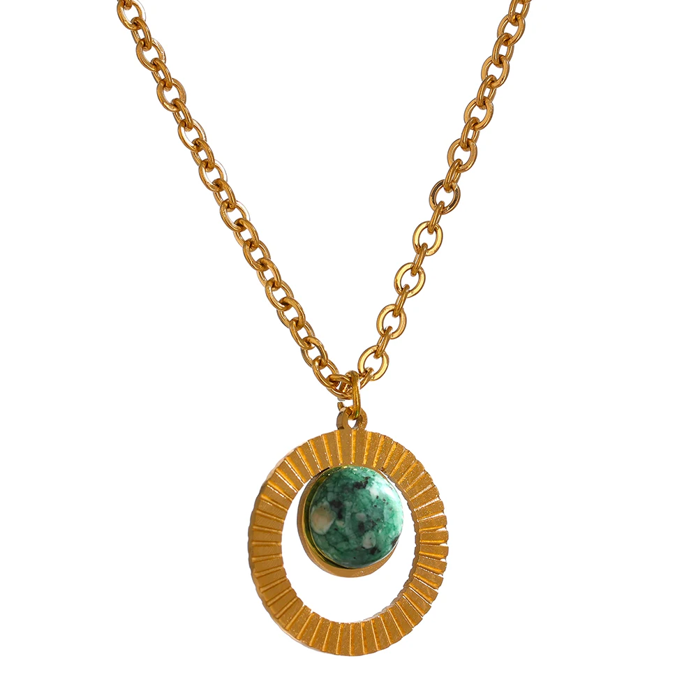 

JINYOU 720 Statement 18K Gold Plated Necklace Metal African Turquoise Pendant Necklace Stainless Steel Jewelry