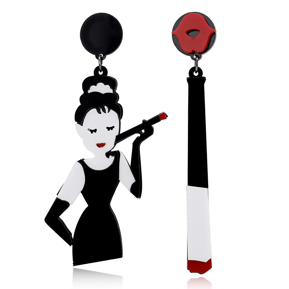 

Cigarette lady acrylic asymmetrical pendant earrings weird creativity