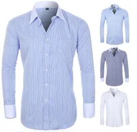 

Pure Color Stripe Casual Business Slim Fit Long Sleeve Dress Shirts Camisa Masculina Men's Shirt