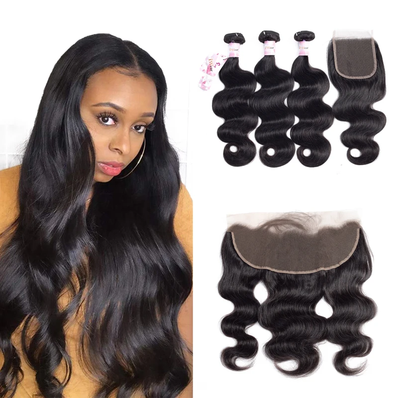 

Factory Price Cuticle Aligned Raw Virgin Human Hair Weaving Body Wave Mink Brazilian Hair Bundles With Lace Closure Frontal