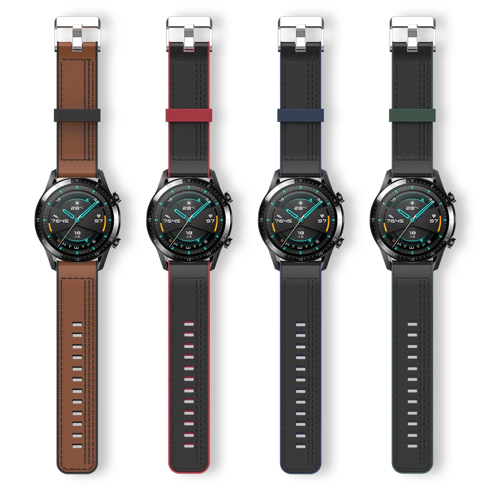 

22mm replacement leather watch band for huawei gt leather and silicone watch strap for Samsung Galaxy Watch