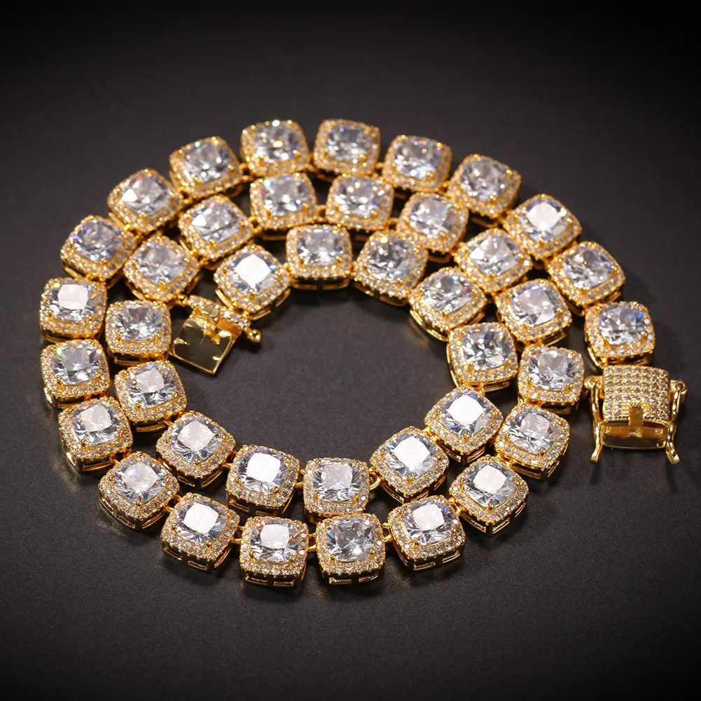 

Trendy Men'S Accessories Hip Hop Square Zircon Necklace, Silver,gold