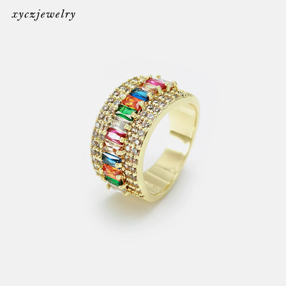 

Luxury 18k gold plating summer party ring rainbow zircon ring