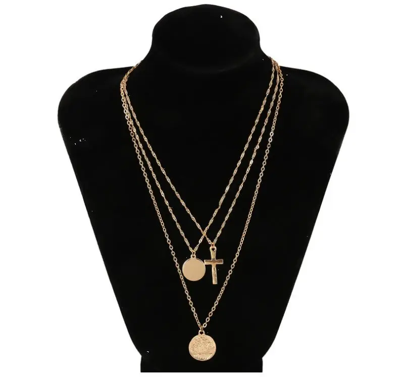 

New Summer Fashion Hot Selling Necklace Disc Cross Multilayer Female Necklace