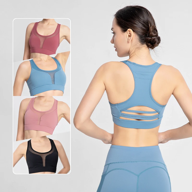 

Wholesale Apparel Woman Fitness Sports Top Phone Pocket Mesh Yoga Bra