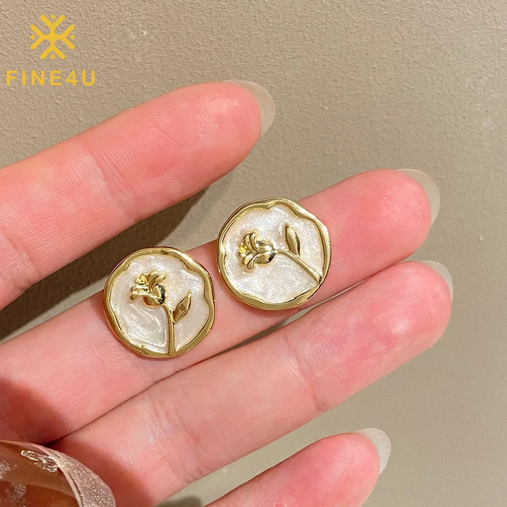 

New Trend Vintage Elegant Women Ladies Jewelry Alloy Oil Dripping Rose Flower Enamel Earrings Stud