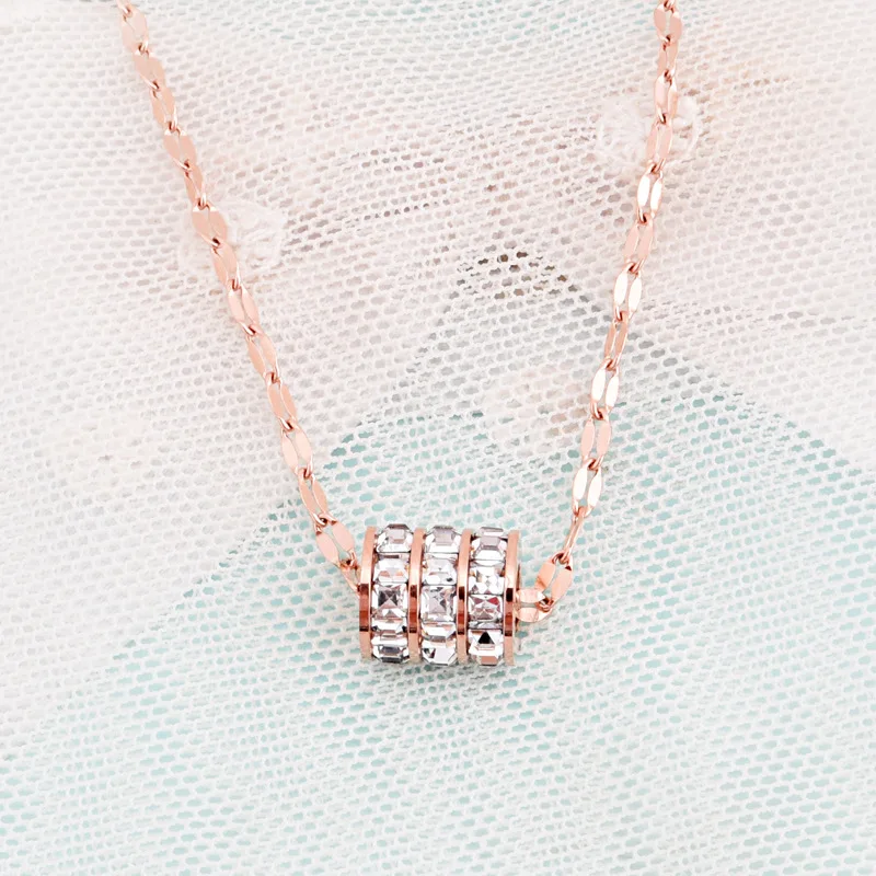 

HongTong Hot Sale Full Diamond Pendant Transfer Bead Necklace Female Stainless Steel Jewelry Factory Wholesale