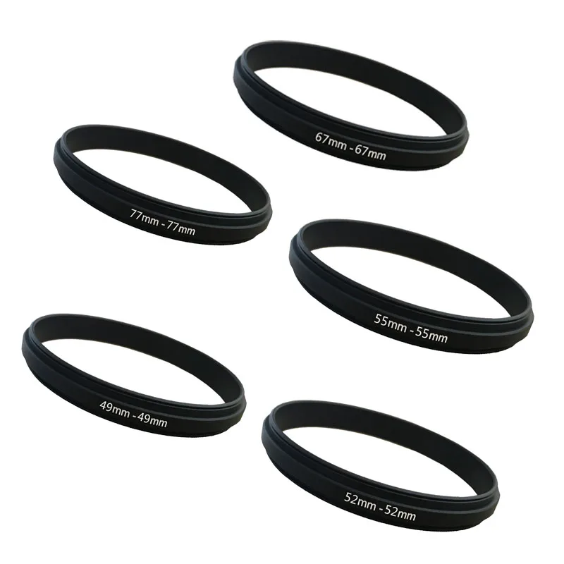 

49-49 52-52 55-55 58-58 62-62 67-67 72-72 77-77mm Metal camera Lens Double Coupling Speed Ring Lens Adapter Filter Set, Black