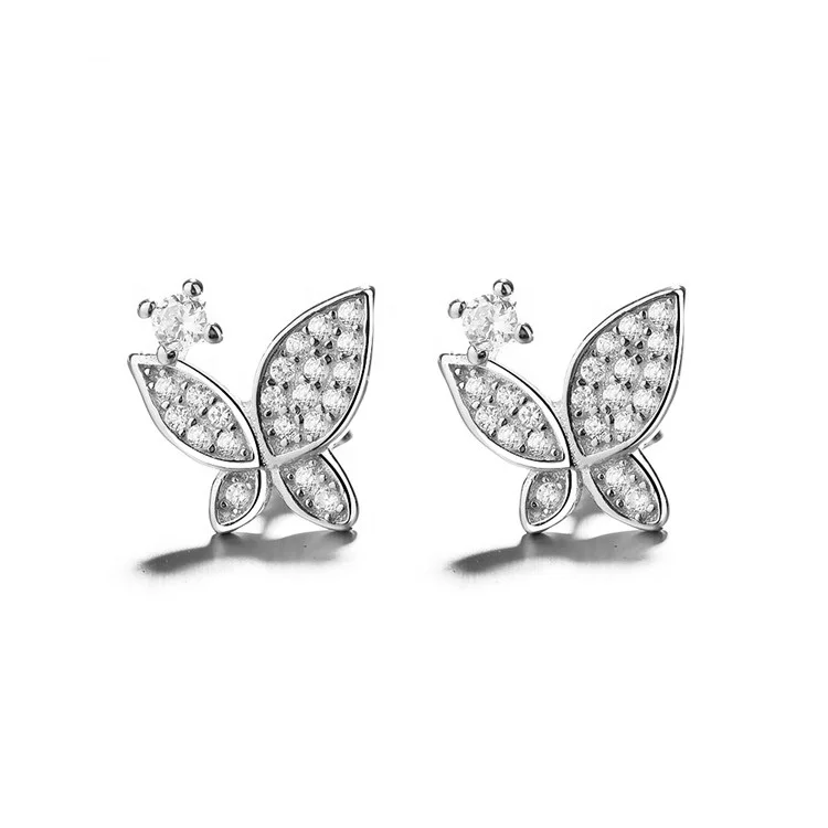 

Latest Fashion 925 Sterling Silver with White Gold Plated Butterfly Stud Earrings for Women, Clear