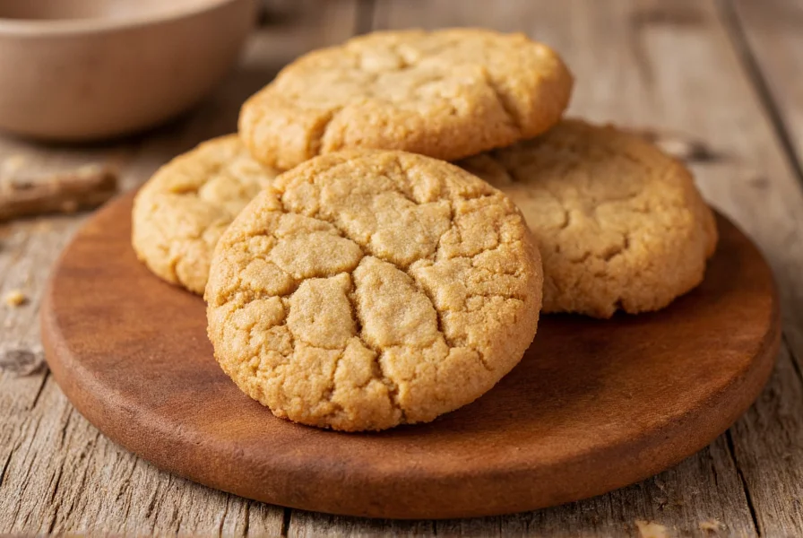 Close-up photograph of Trader Joe's ginger snap cookies showing their characteristic cracked surface and golden-brown color on a rustic wooden board