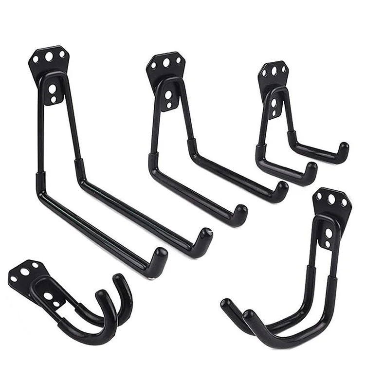 

Steel Garage Storage Hooks Utility Double Heavy Duty for Organizing Power Tools, Ladders, Bikes, Bulk Items, hook set of 5, Black