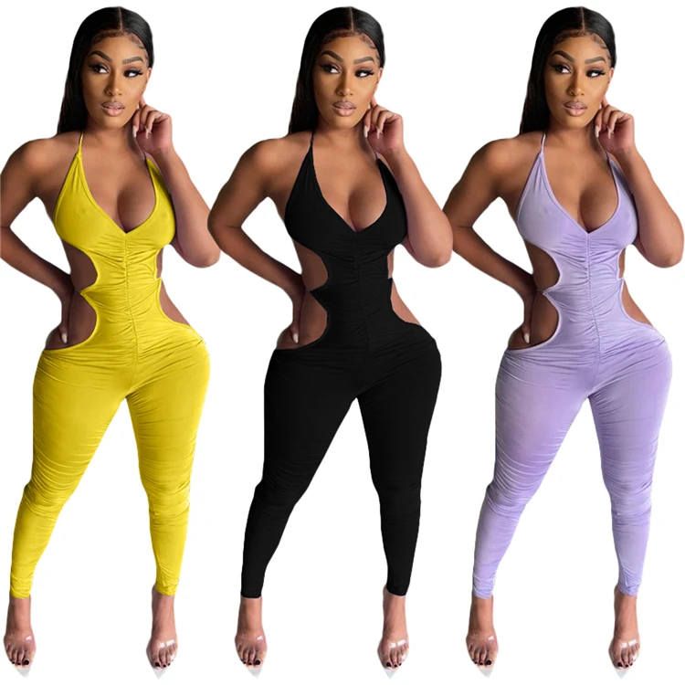 

Trendy Ladies Sexy Romper Hollow Out Wrinkle Summer Plus Size Women Bodycon Jumpsuits, Picture