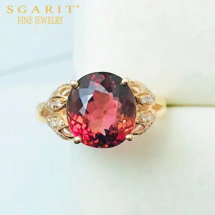 

SGARIT wholesale lady daily wearing stone jewelry 18k gold engagement wedding ring 5ct natural red tourmaline ring